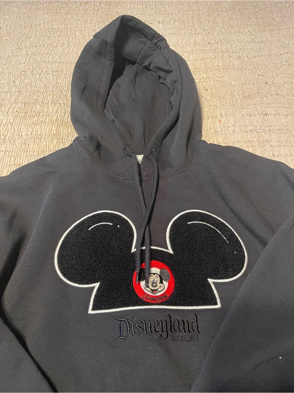 Disney Black Mickey Mouse Chenille Patch Hoodie with Red Accent NWT